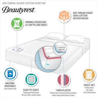 Beautyrest 400 Thread Count Wrinkle Resistant Cotton Sateen Sheet Set
