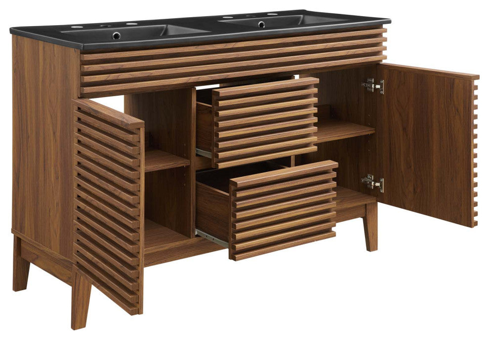 Render 48" Double Sink Bathroom Vanity Walnut Black -5381