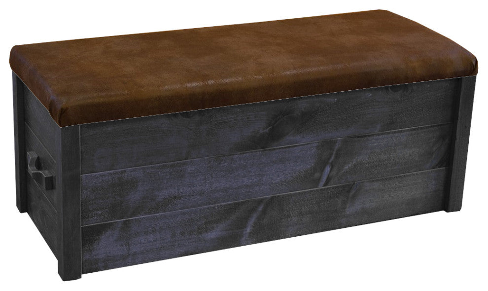 Rustic Barn Wood Style Timber Peg Blanket Chest, Smokey Gray, Palomino Tobacco