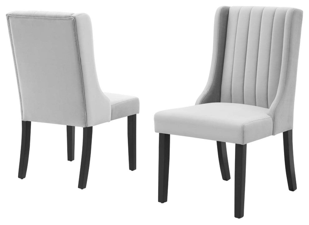 Side Dining Chair, Set of 2, Velvet, Gray, Modern, Cafe Bistro Restaurant