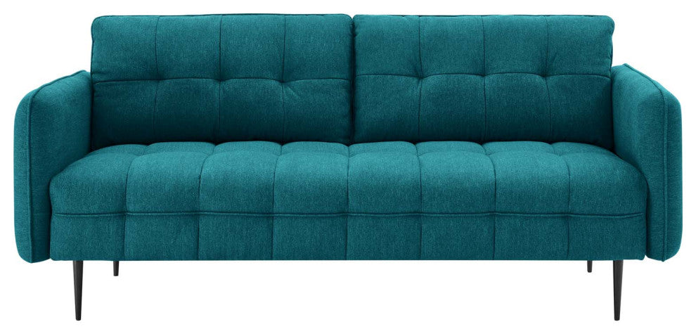Tufted Sofa, Fabric, Teal Blue, Modern, Living Lounge Hotel Lobby Hospitality