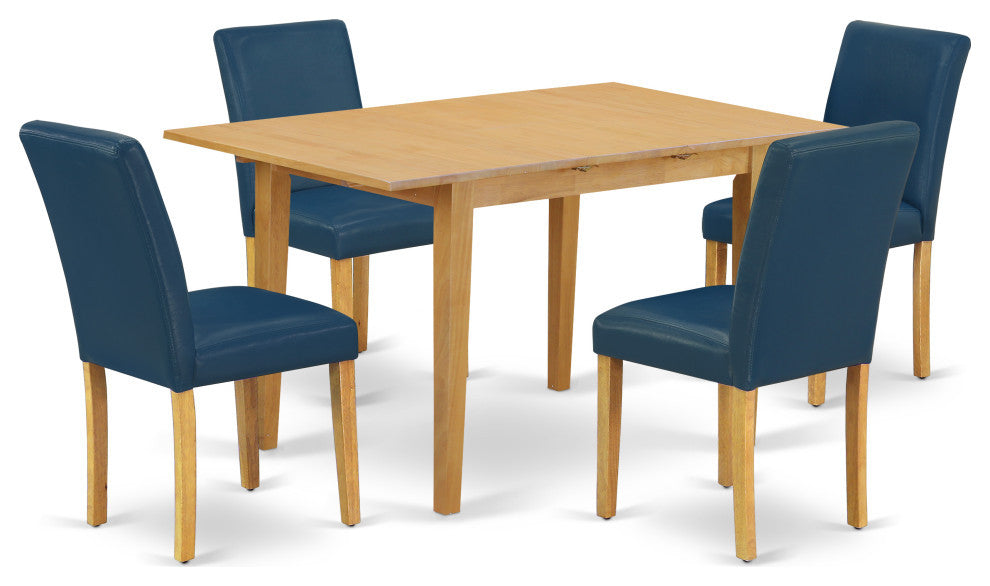 5Pc 42/53.5" Dinette Table, 12, Leaf, Four Chair, Pu Leather Color Oasis