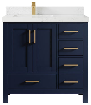 Malibu 36 Left Offset Bath Vanity in Navy Blue 2" Empira Quartz
