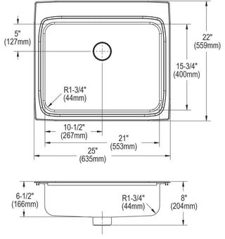 LRAD252265PD4 Lustertone Classic Stainless Steel 25" ADA Sink with Perfect Drain