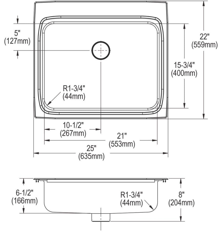 LRAD252265PD4 Lustertone Classic Stainless Steel 25" ADA Sink with Perfect Drain