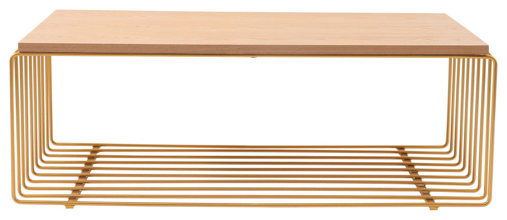 LeisureMod Walden Rectangular Coffee Table Powder Coated Steel Frame, Gold