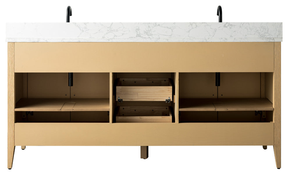 Vanity Art Bathroom Vanity With Sink, Natural Oak, 72", Double Sink, Matte Black