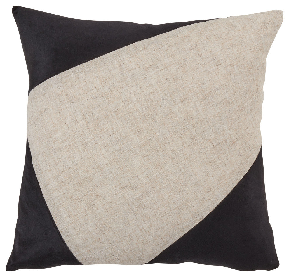 Velvet Throw Pillow With Geometric Design, Black, 18"x18", Poly Filled