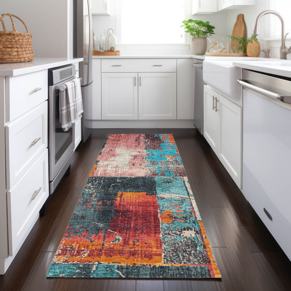 Machine Washable Indoor/Outdoor Chantille ACN1866 Teal 2'3" x 7'6" Runner Rug