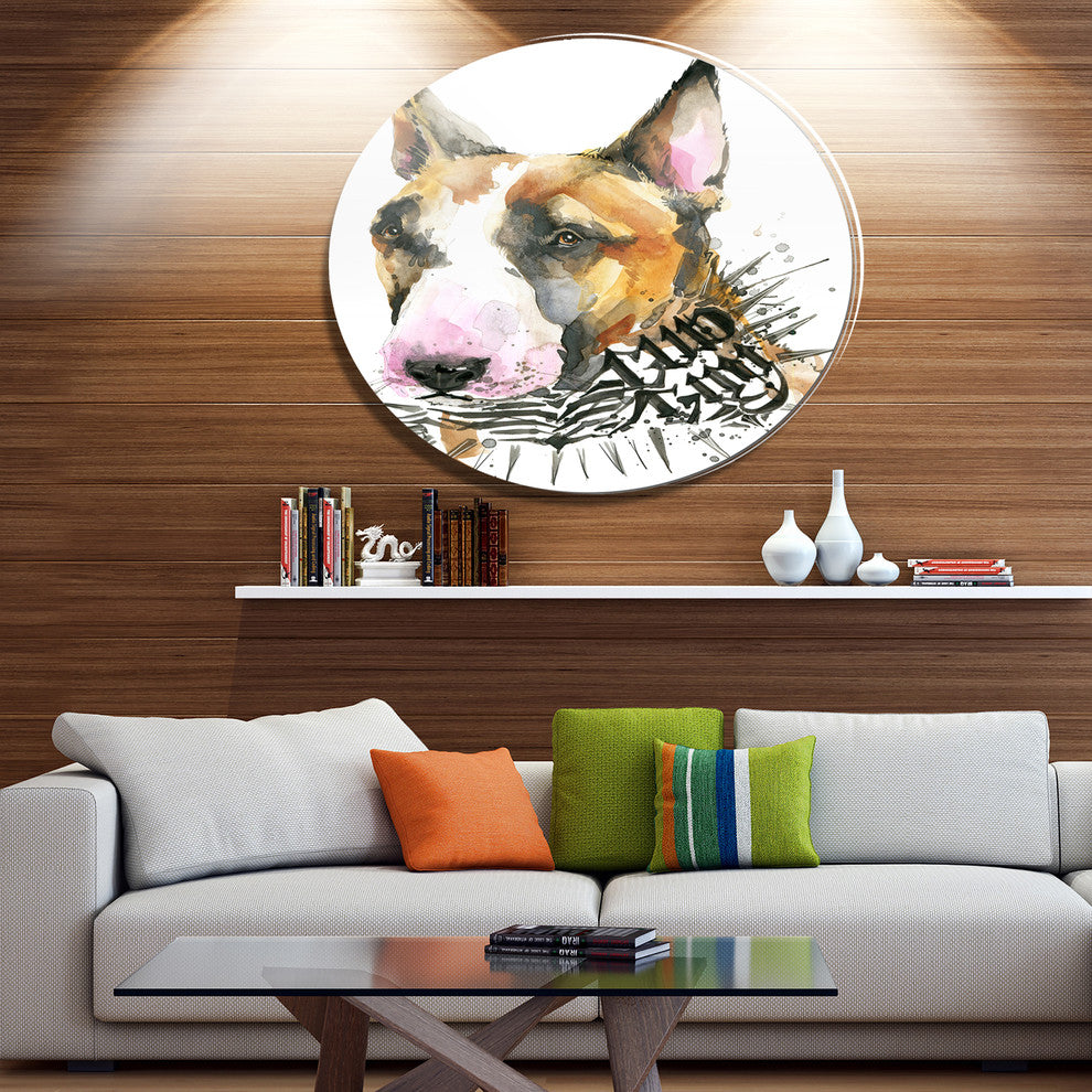 Watercolor Funny Dog Illustration, Animal Art Round Wall Art, 23"