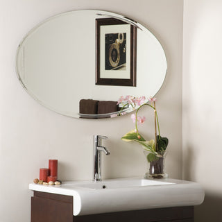 Oval Beveled Polished Frameless Wall Mirror With Hooks, 24"x36"