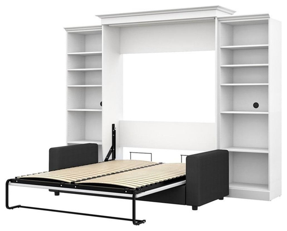 Atlin Designs Wood Queen Murphy Bed with Sofa & Organizers in White/Gray