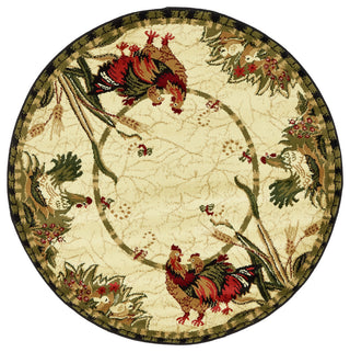 Unique Loom Cream Barnyard Farm 4' Round Rug