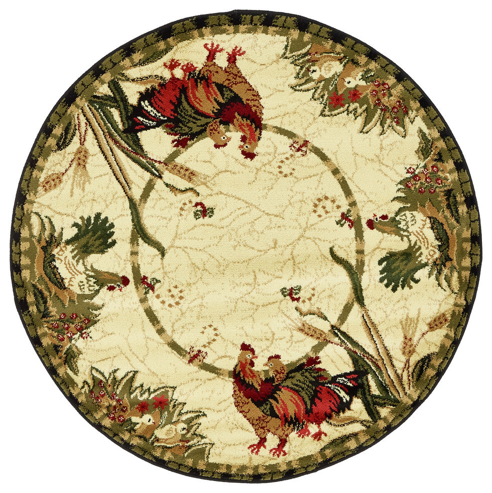 Unique Loom Cream Barnyard Farm 4' Round Rug
