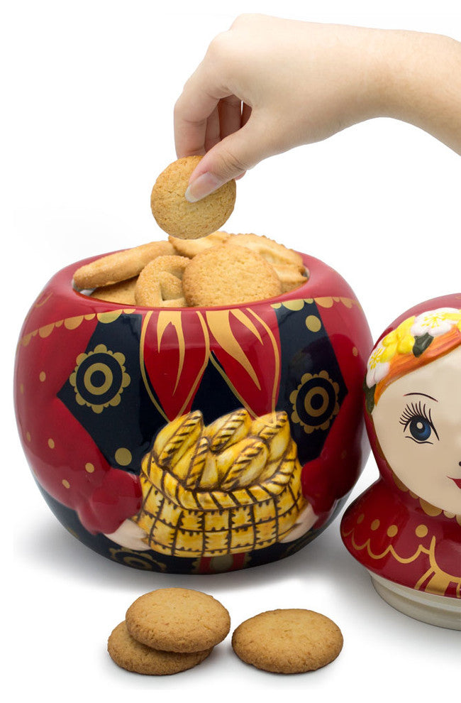 Ceramic Cottage Girl Cookie Jar Pirogi 10"