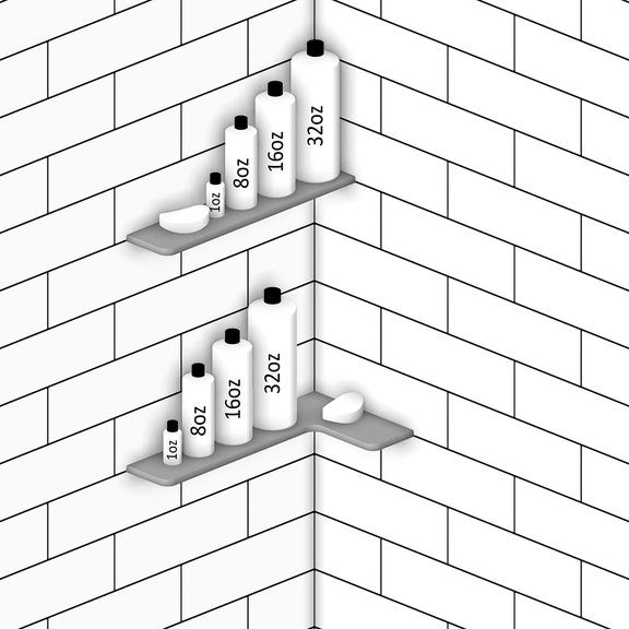 TileWare Boundless L-Shaped Corner Shelf Bone Shower Bathroom, Polished Chrome Hook