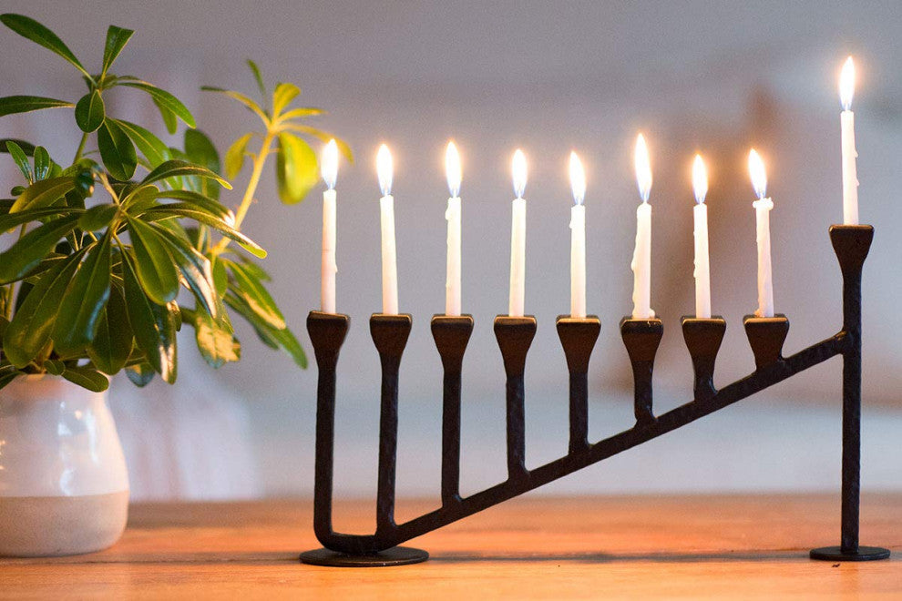Blacksmith Handmade 9 Branch Iron Hanukkah Menorah Candle Holder