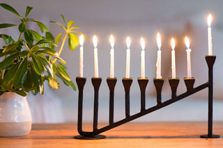 Blacksmith Handmade 9 Branch Iron Hanukkah Menorah Candle Holder