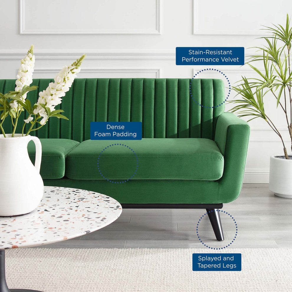 Tufted Loveseat Sofa, Velvet, Green, Modern, Living Lounge Hotel Hospitality