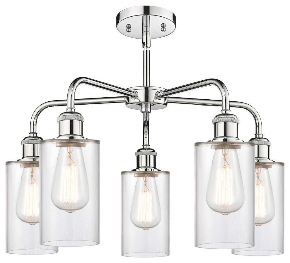 Clymer 5-Light 22" Stem Chandelier, Polished Chrome, Clear Shade