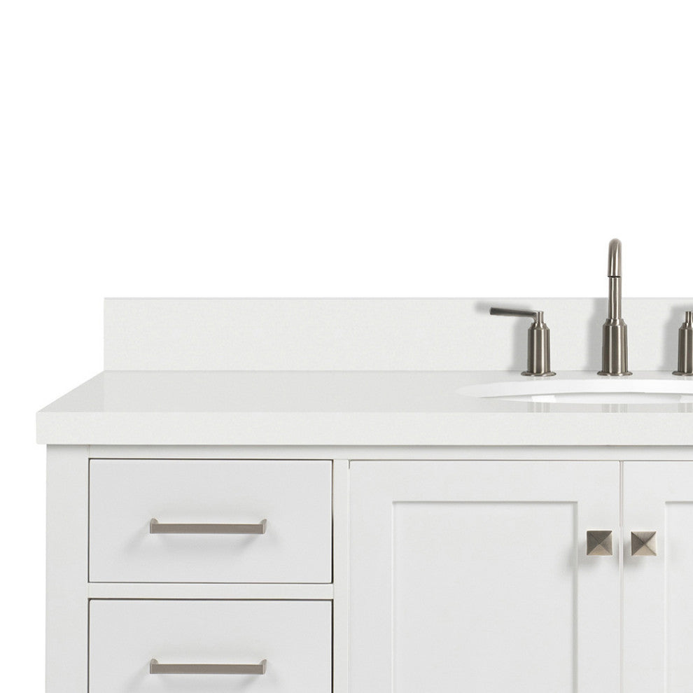ARIEL Cambridge 55" Single Oval Sink Bathroom Vanity White With Quartz Top