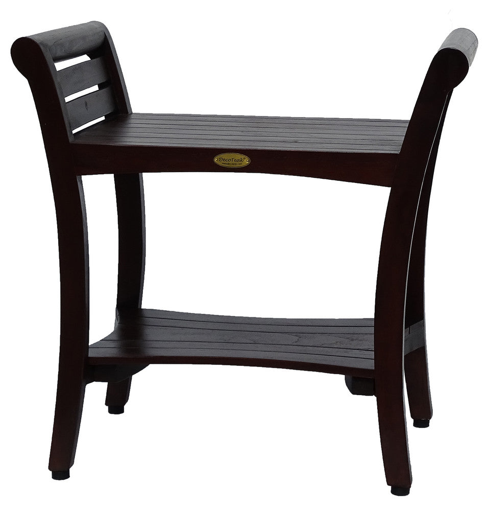 Symmetry 24" Contemporary Teak Shower Bench With Shelf And LiftAide Arms