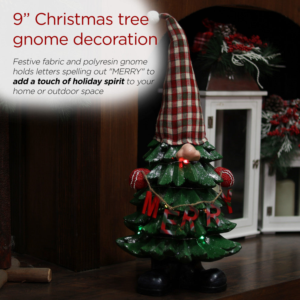 Christmas Tree "Merry" Gnome Decoration with Color Changing LED Lights