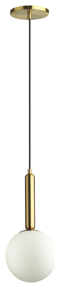 Aged Brass Contemporary Pendant With White Glass