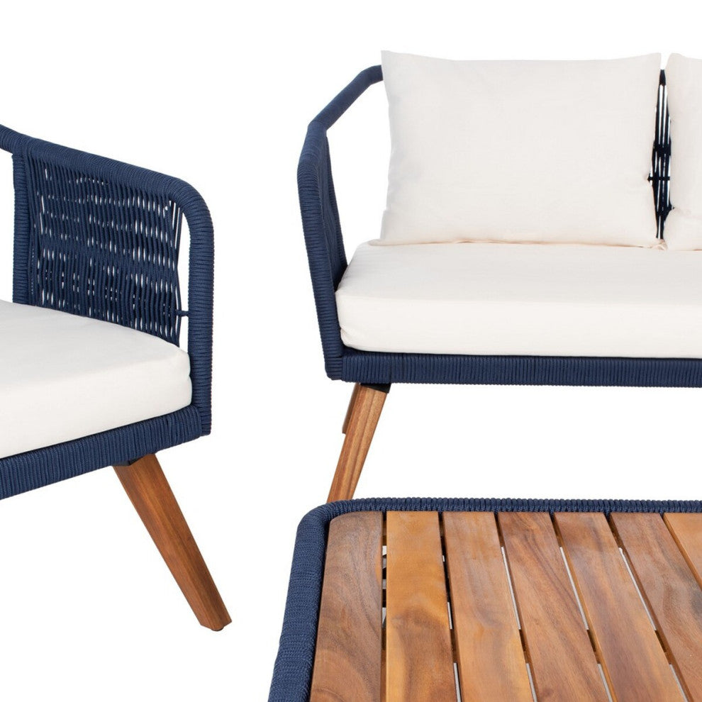 Safavieh Outdoor Raldin Rope 4 Piece Living Set Navy/Beige