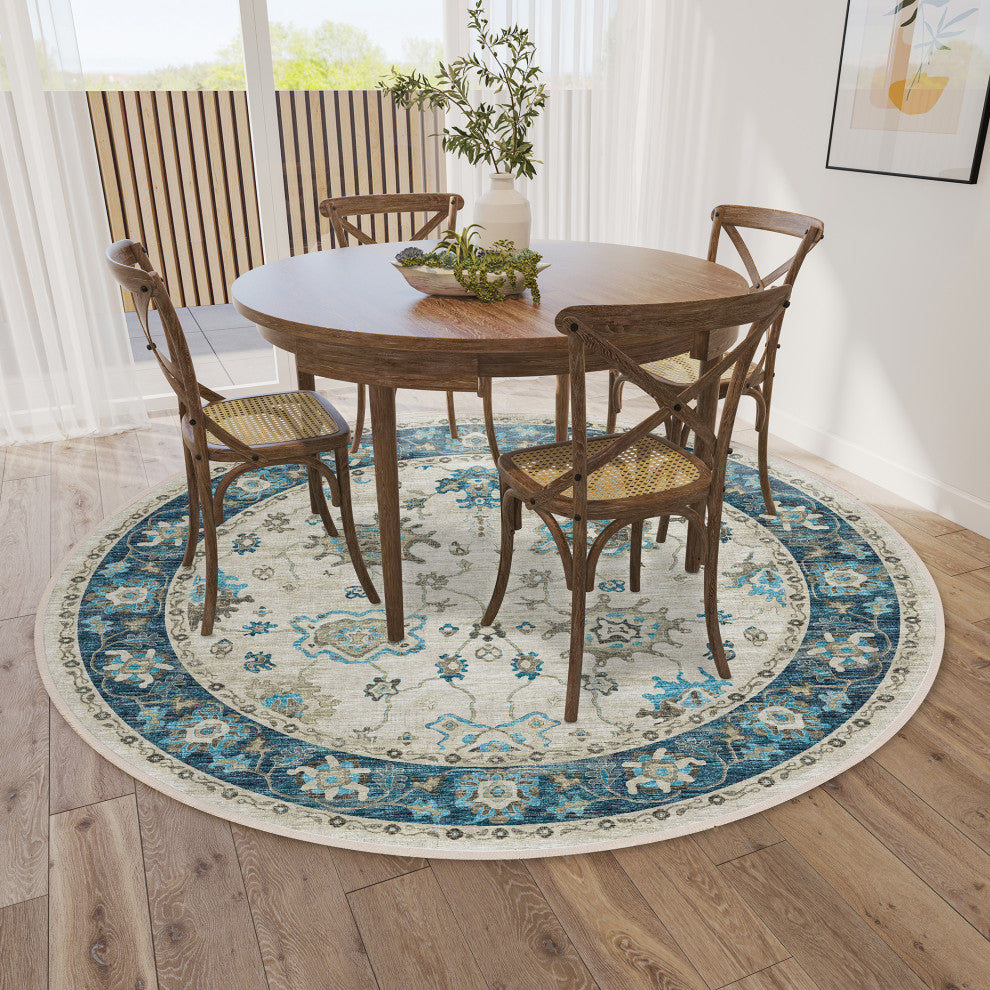 Indoor/Outdoor Marbella MB6 Flax Machine Washable 10' x 10' Round Rug