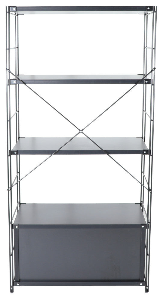 LeisureMod Brentwood Bookcase with Black Steel Frame, Black