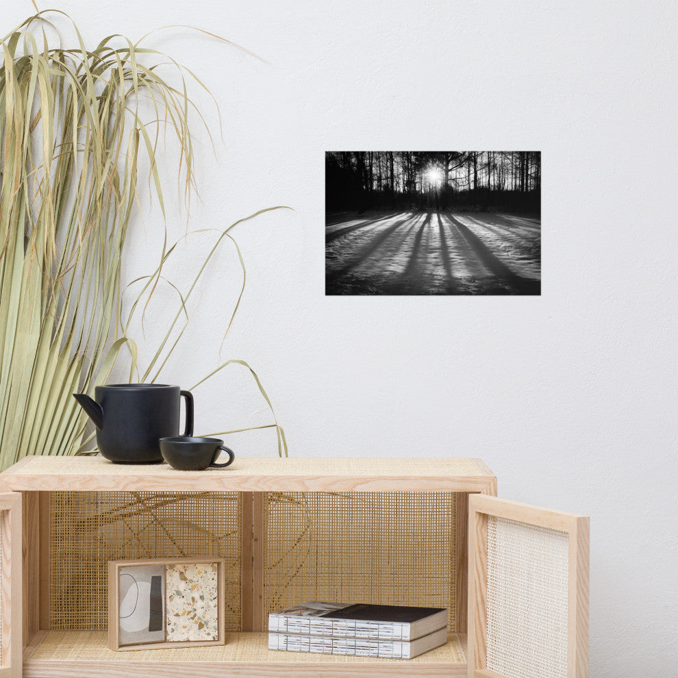 Country Wall Art: Winter Shadows Black & White Landscape Unframed Print, 12" X 18"