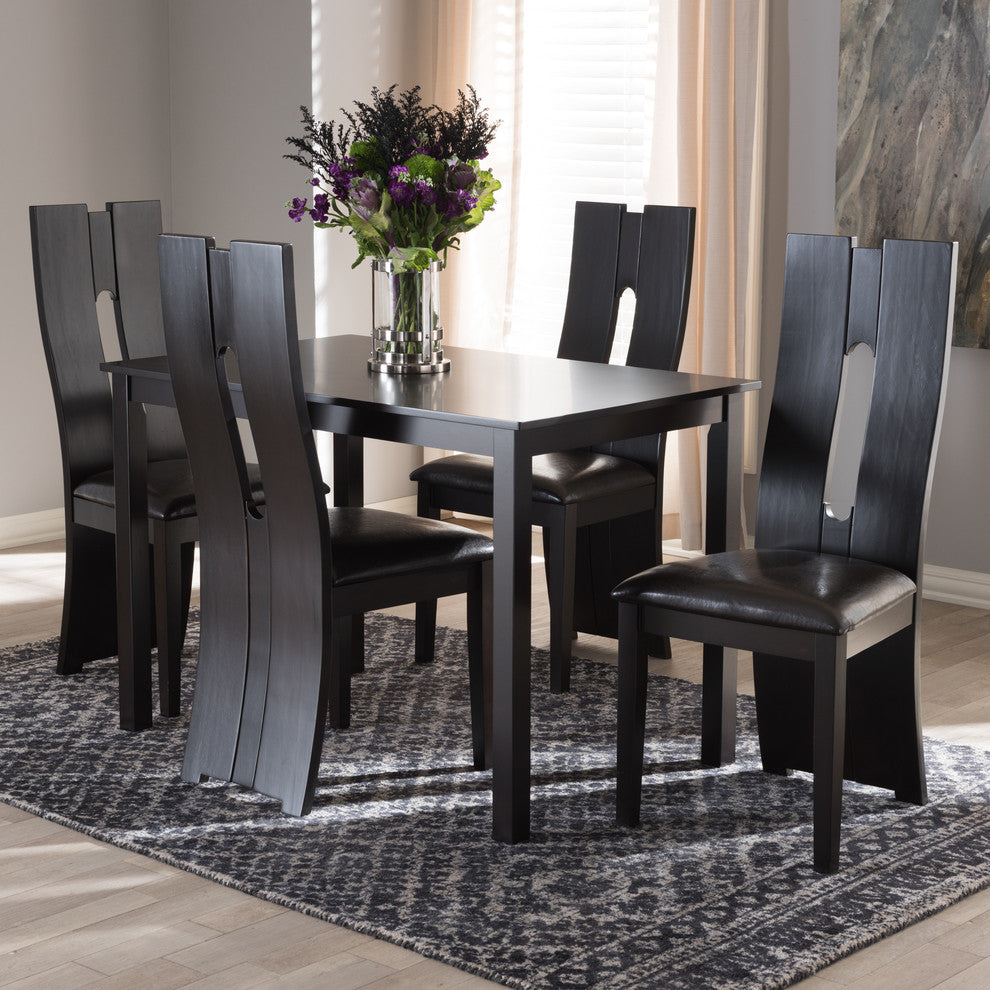 Alani Modern Dark Brown Faux Leather Upholstered 5-Piece Dining Set