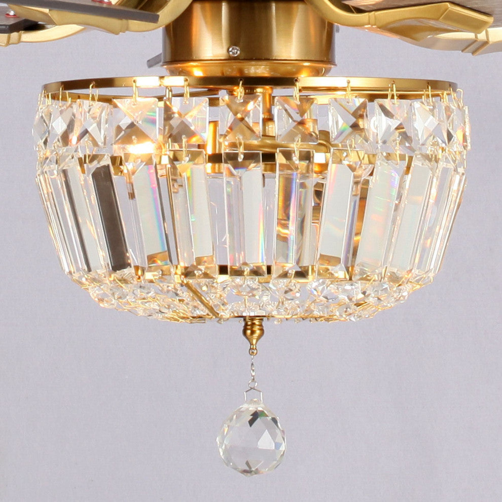 52 in Crystal Ceiling Fan with Remote Control in Gold