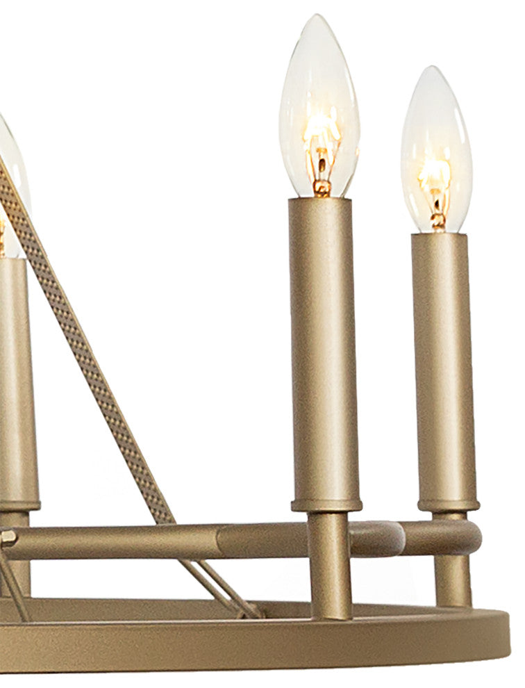 8 Light Wagon Wheel Candle Style Chandelier, Brass Dust