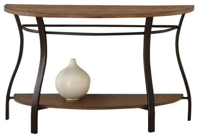 Spacious Console Table, Curved Metal Legs With Large Top & Open Shelf, Light Oak