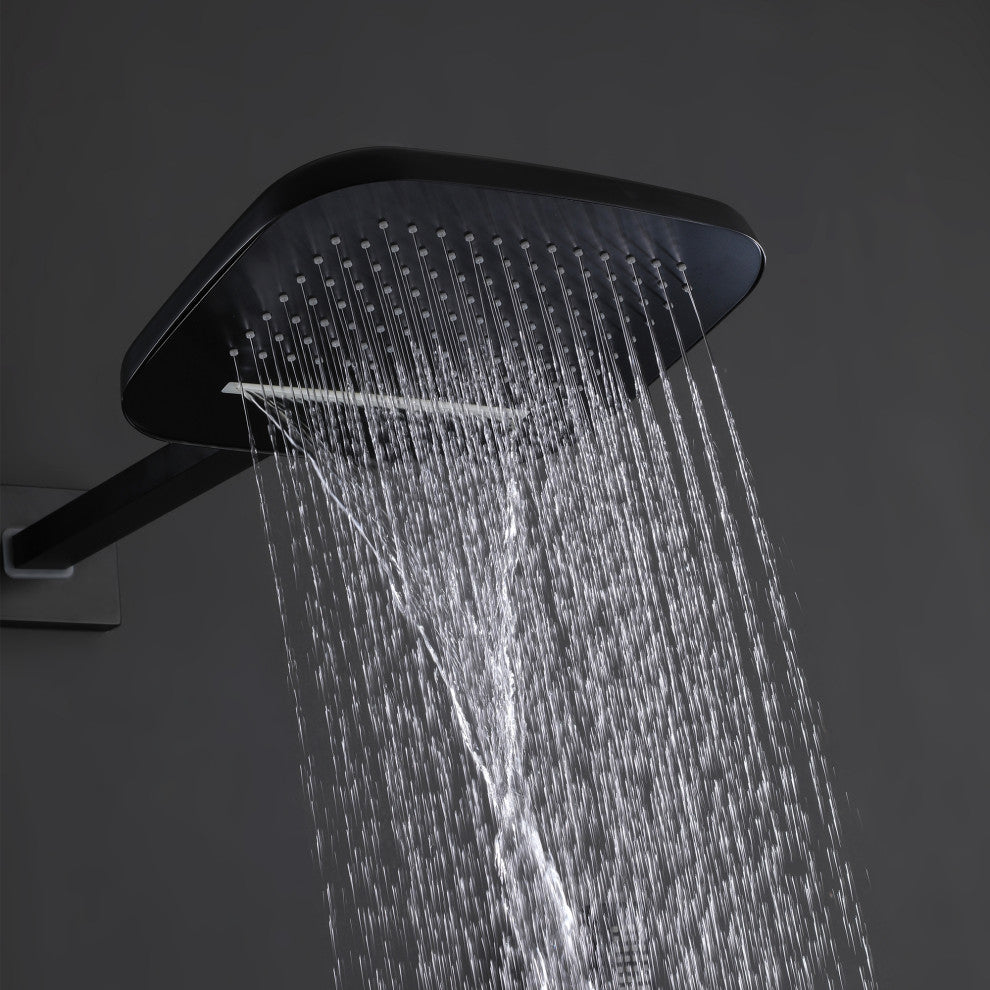 Thermostatic Rain Shower System with Hand Shower-Includes Rough-in Valve, Matte Black