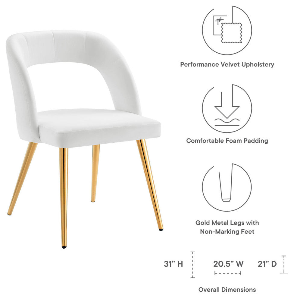 Dining Chair, Set of 2, White Gold, Velvet, Modern Cafe Bistro Hospitality