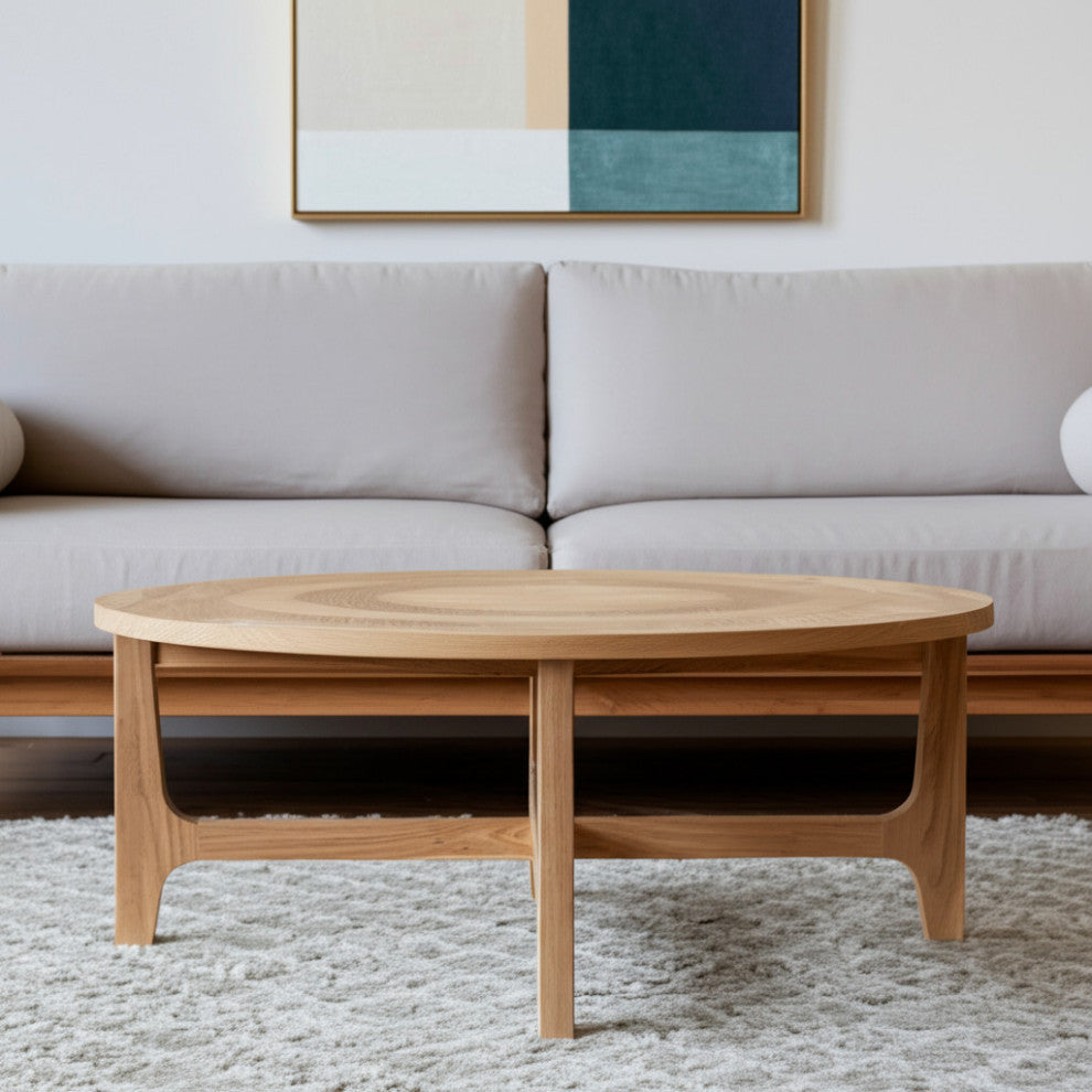 39" Natural and White Solid Wood Round Distressed Coffee Table