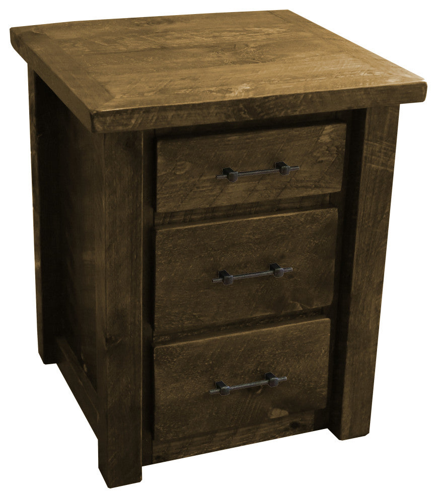 Barnwood Style Timber Peg 3-Drawer Nightstand, Woodland Smoke