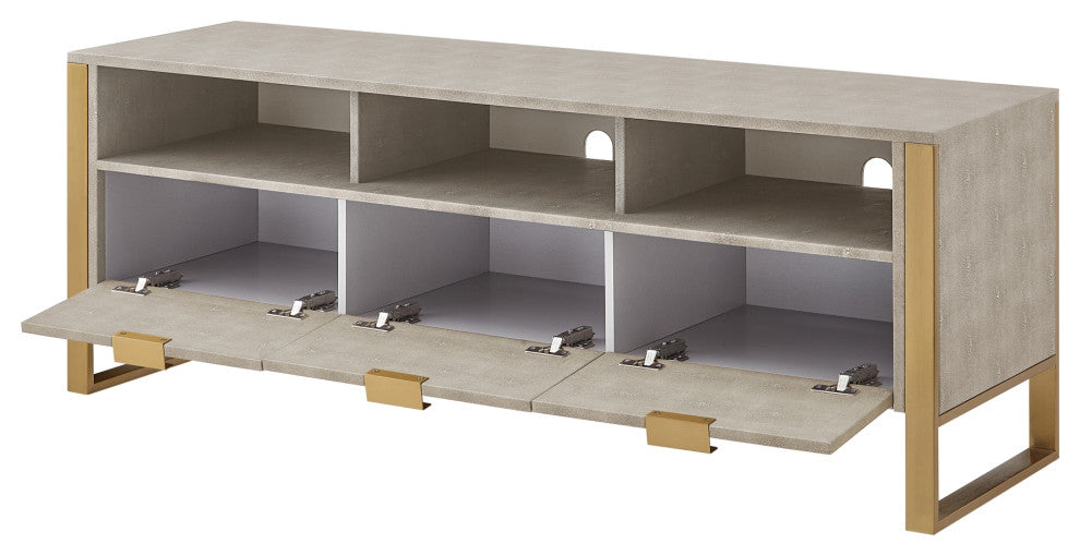 Nicole Miller Chayton TV Stand, Faux Shagreen 55Lx16Wx20.7H, Cream White/Gold