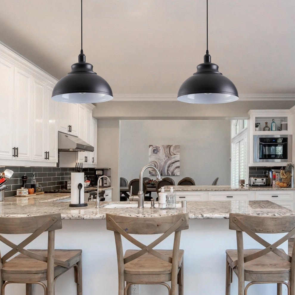 Industrial Black 1-Light Pendant Light With Metal Shade