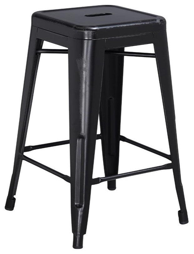 24'' Backless Distressed Metal Indoor Counter Height Stool, Black, 16"x16"