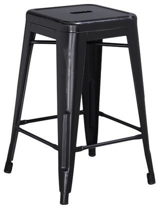 24'' Backless Distressed Metal Indoor Counter Height Stool, Black, 16"x16"