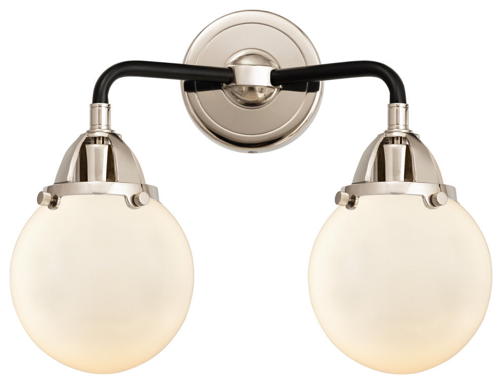 Beacon Bath Vanity Light, Black Polished Nickel, Matte White, Matte White