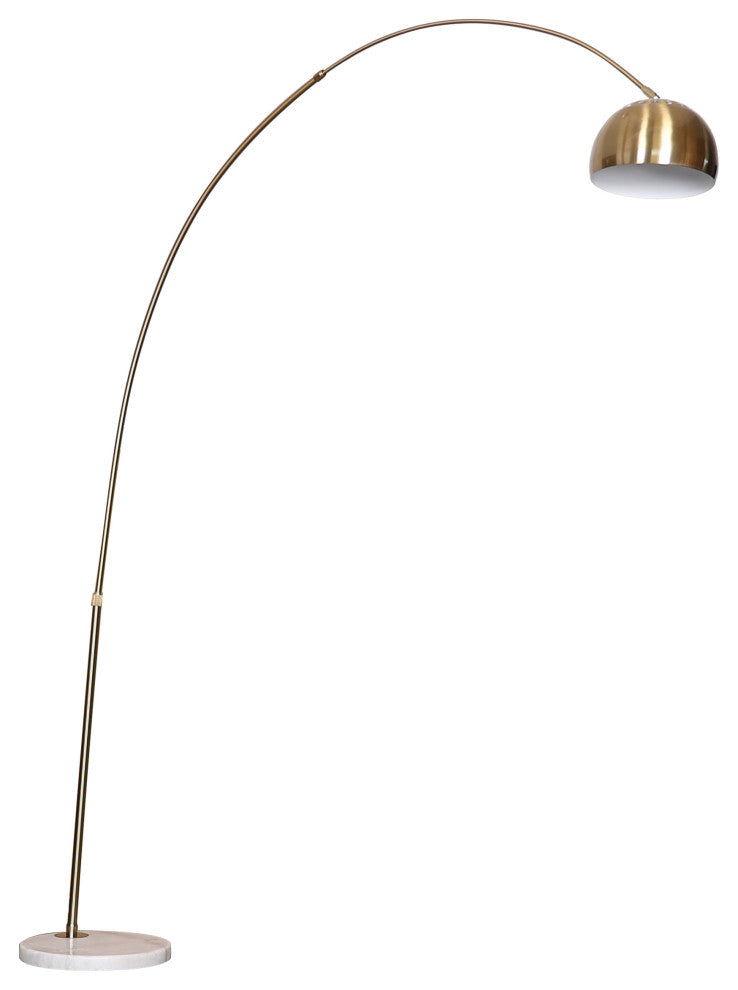 Leisuremod Arco Floor Lamp With White Marble Base and Metal Lamp Shade, Gold