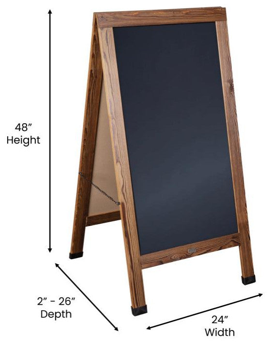 48" x 24" A-Frame Indoor/Outdoor A-Frame Magnetic Chalkboard Sign Set, Torched Brown