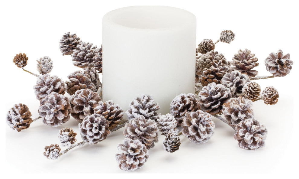 Flocked Pine Cone Candle Ring, Set of 2