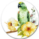 Parrot With Flowers Watercolor, Floral Painting Round Wall Art, 11"
