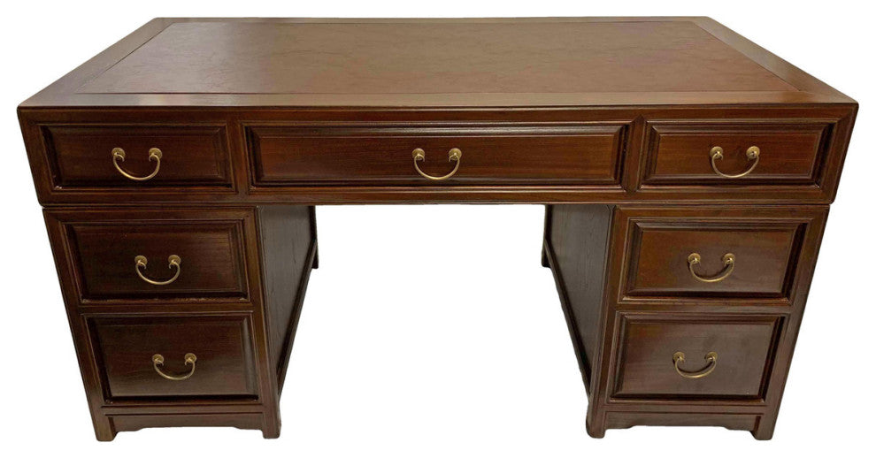 58" Oriental Rosewood Finish Home Desk With 7 Drawers